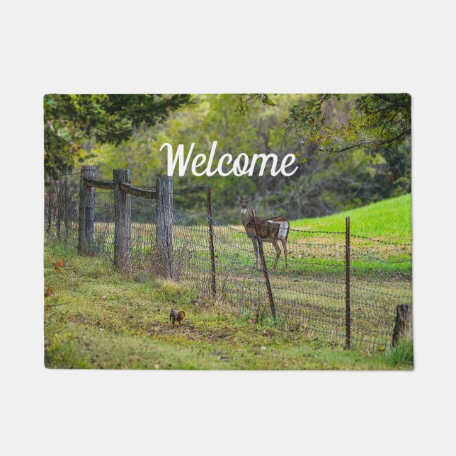 Deer And A Squirrel Painterly Welcome Doormat (Front)