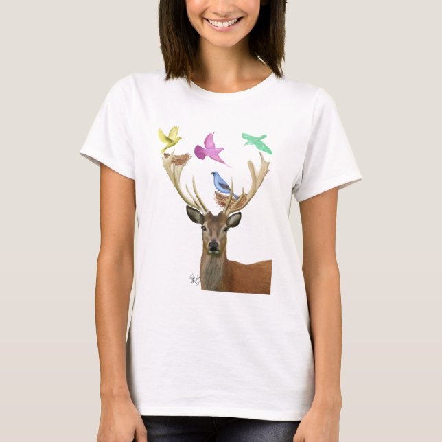 Deer and Birds Nests Pastel Shades T-Shirt (Front)