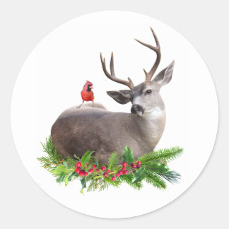 Deer and Cardinal with Holly Stickers