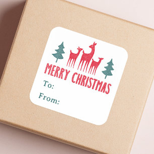 Deer and Christmas trees to from gift labels