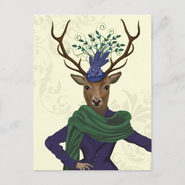 Deer and Fascinator 2 Postcard (Front)