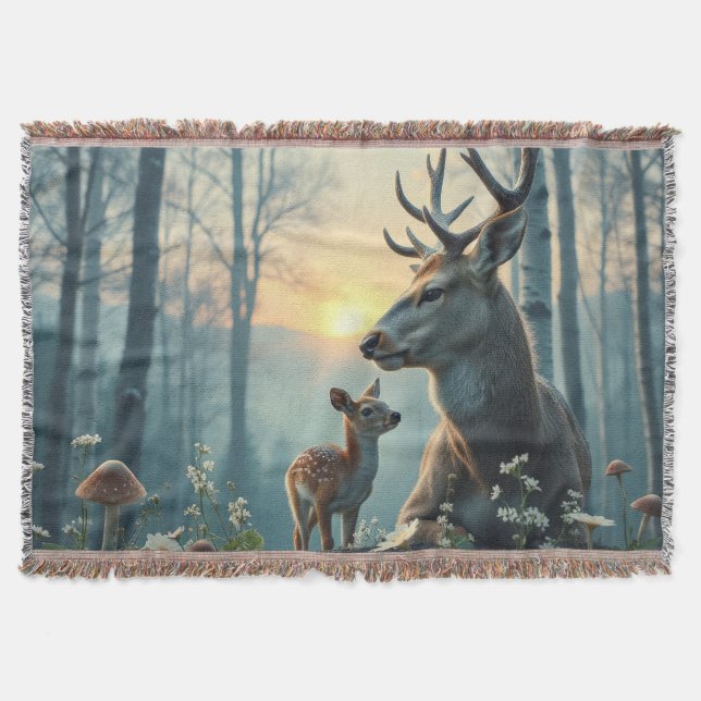 Deer and fawn at sunset throw blanket (Front)
