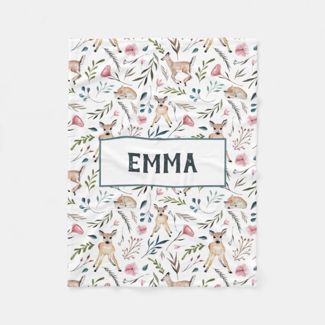 Deer and flowers personailzed baby blanket (Front)