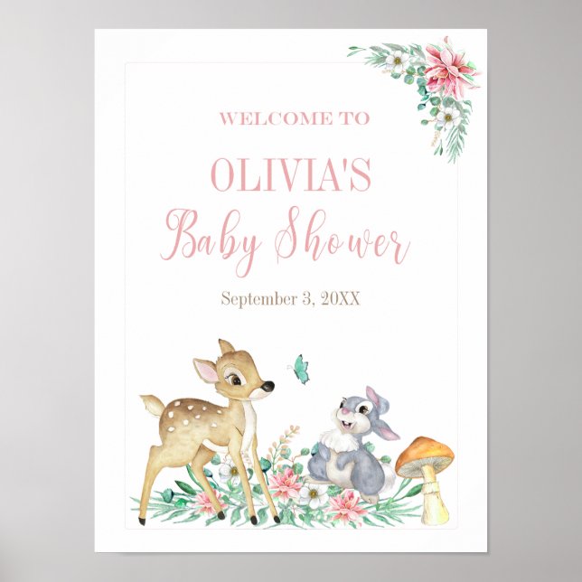 Deer and friends welcome baby shower poster (Front)