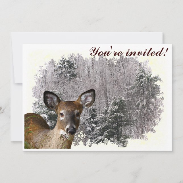 Deer and Frosty Hills Winter Solstice Invitation (Front)
