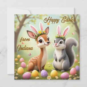 Deer and Grey Squirrel with Rabbit Ears Holiday Card