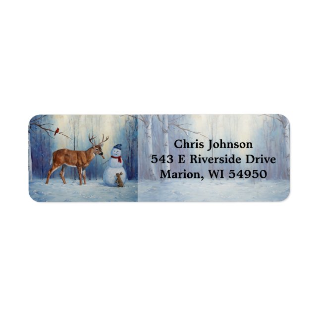Deer and Happy Snowman Winter Holiday Scene (Front)