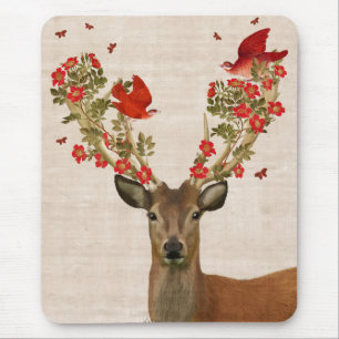 Deer and Love Birds Mouse Pad