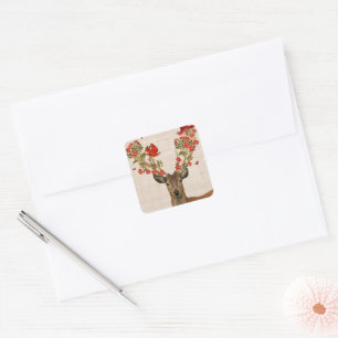 Deer and Love Birds Square Sticker