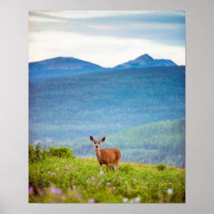 Deer and Mountains Landscape Poster