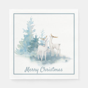 Deer and Pine Trees Holiday Napkin