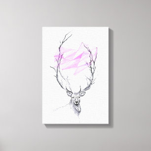 Deer and pink geometric heart drawing Animal art Canvas Print