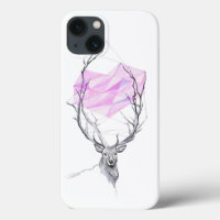 Deer and pink geometric heart drawing Animal art