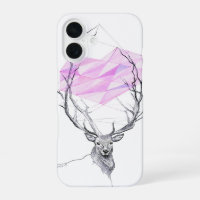 Deer and pink geometric heart drawing Animal art