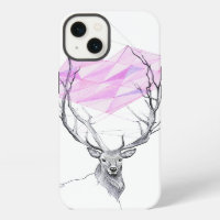 Deer and pink geometric heart drawing Animal art
