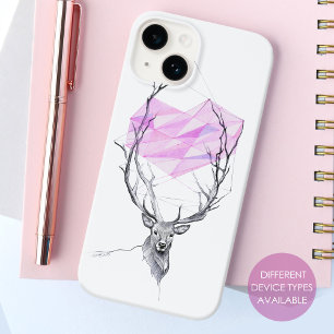 Deer and pink geometric heart drawing Case-Mate iPhone 14 case
