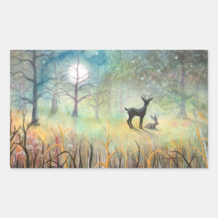 Deer and Rabbit Fantasy Wildlife Art Sticker