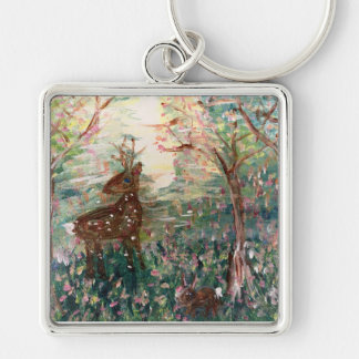 Deer and rabbit in the woods Keychain