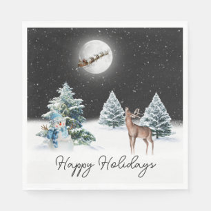 Deer and Santa Claus Sleigh Napkin