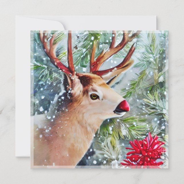 Deer and snow budget Christmas Holiday Card (Front)
