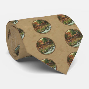 Deer and Stream Waterfall Tan Tie