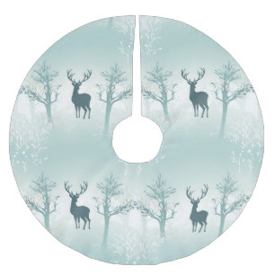 Deer and Tree Pattern Brushed Polyester Tree Skirt