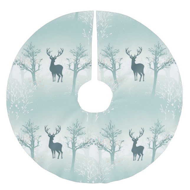 Deer and Tree Pattern Brushed Polyester Tree Skirt (Front)