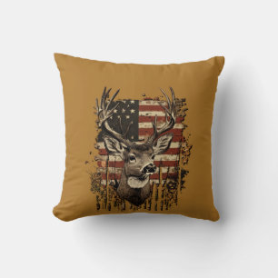 Deer and USA Country Throw Pillow
