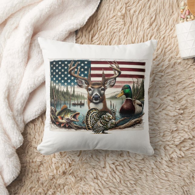 Deer and USA Country Throw Pillow (Blanket)