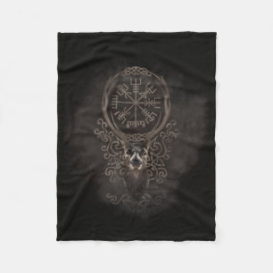Deer and Vegvisir - Viking  Navigation Compass Fleece Blanket