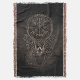 Deer and Vegvisir - Viking  Navigation Compass Throw Blanket