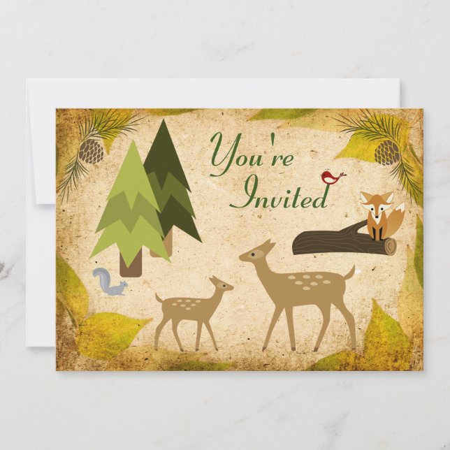 Deer and Woodland Animals Baby Shower Invitation (Front)