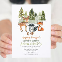 Deer animal adventure camper birthday invitation