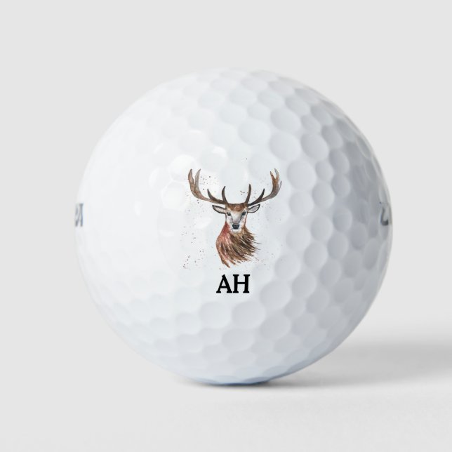 Deer Animal Antlers Monogram Hunting Buck Forest Golf Balls (Front)