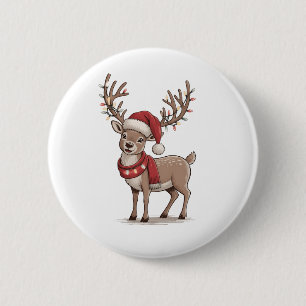 Deer Animal Christmas Deer Santa Hat Xmas  2 Inch Round Button