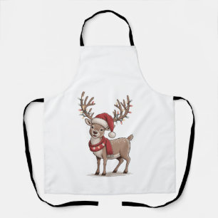 Deer Animal Christmas Deer Santa Hat Xmas Apron
