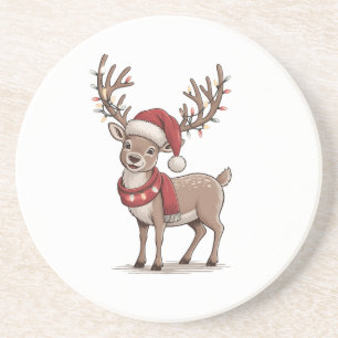 Deer Animal Christmas Deer Santa Hat Xmas  Coaster