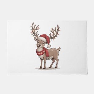 Deer Animal Christmas Deer Santa Hat Xmas  Doormat