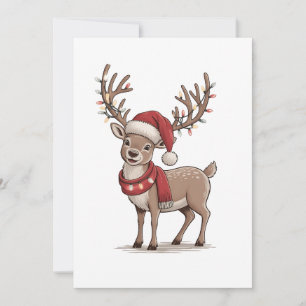 Deer Animal Christmas Deer Santa Hat Xmas Invitation
