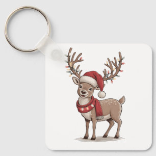 Deer Animal Christmas Deer Santa Hat Xmas  Keychain