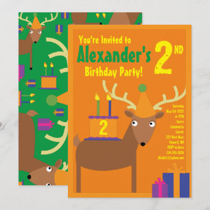 Deer Animal Kid's Birthday Party Invitations