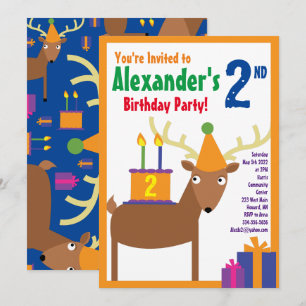 Deer Animal Kid's Birthday Party Invitations