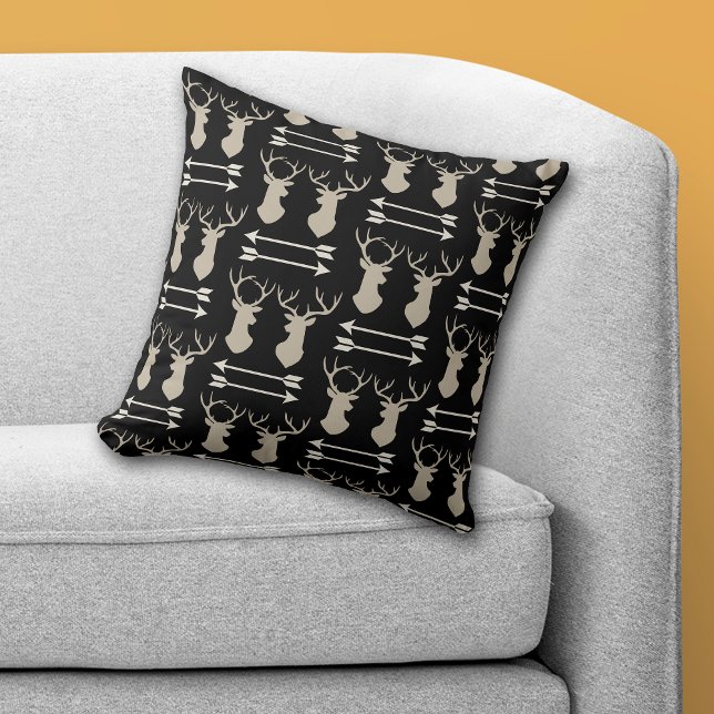 Deer Antler Arrow Pattern on Black Throw Pillow (Creator Uploaded)