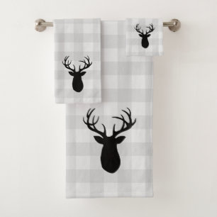 Deer Antler Cabin Check Pattern Bath Towel Set