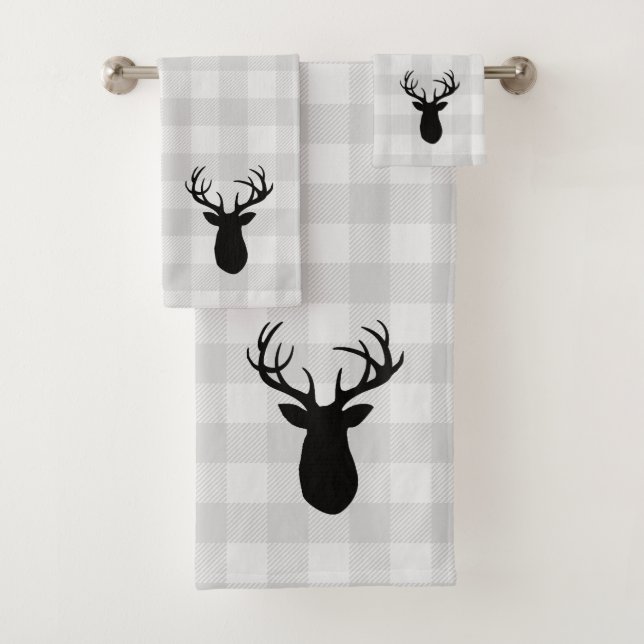 Deer Antler Cabin Check Pattern Bath Towel Set (Insitu)