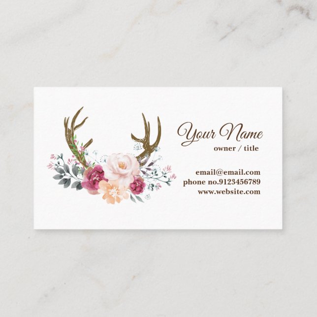 deer antler, flowers business card (Back)
