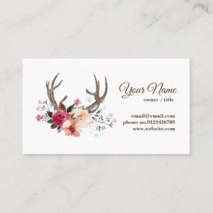 deer antler, flowers business card