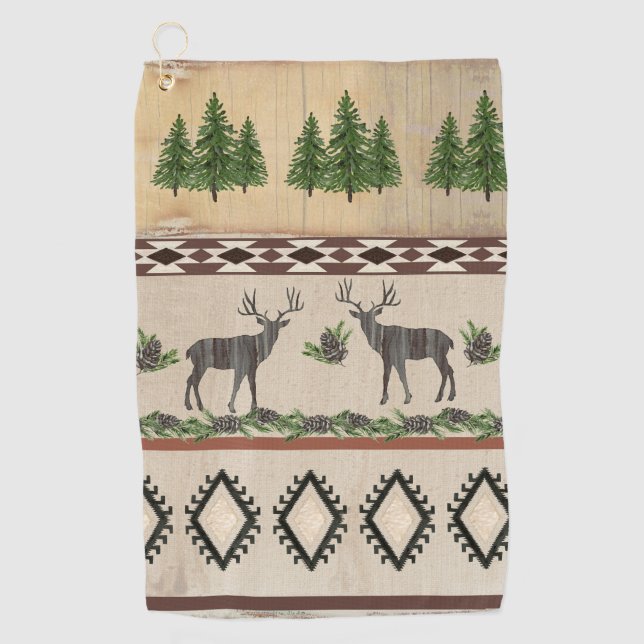 Deer Antler Forest Rustic Wooden Western Mountain Golf Towel (Front)