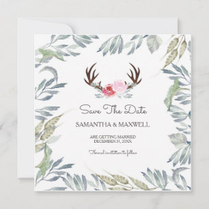 DEER ANTLER & Green Save The Date - Carré