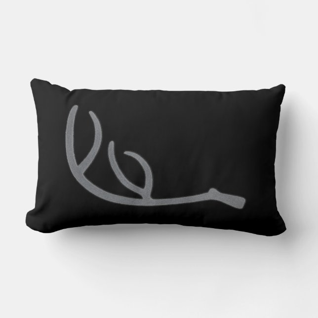 Deer Antler Grey on Black background. Lumbar Pillow (Front)